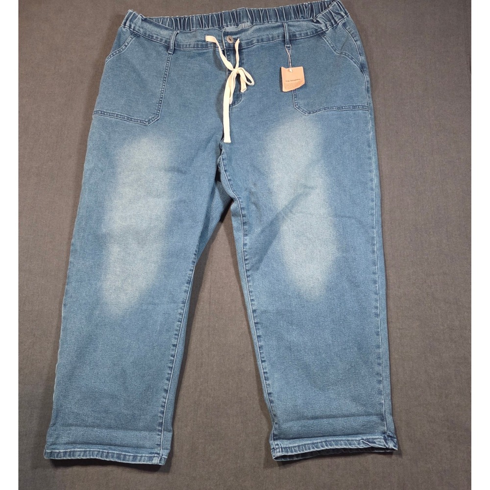 Bloomchic Drawstring Jeans Womens 24 Blue Light Wash Elastic Waist Stretch Denim